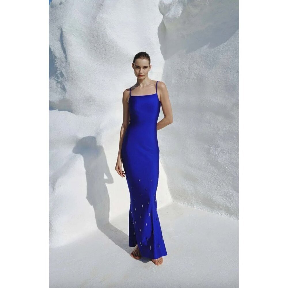 Baobab Cale Beaded Maxi Dress Cassiopea Blue Purple Womens Size M